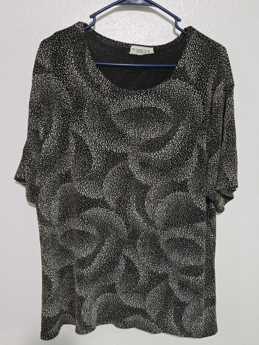 Ninety Black & White Short Sleeve Patterned Knit Top